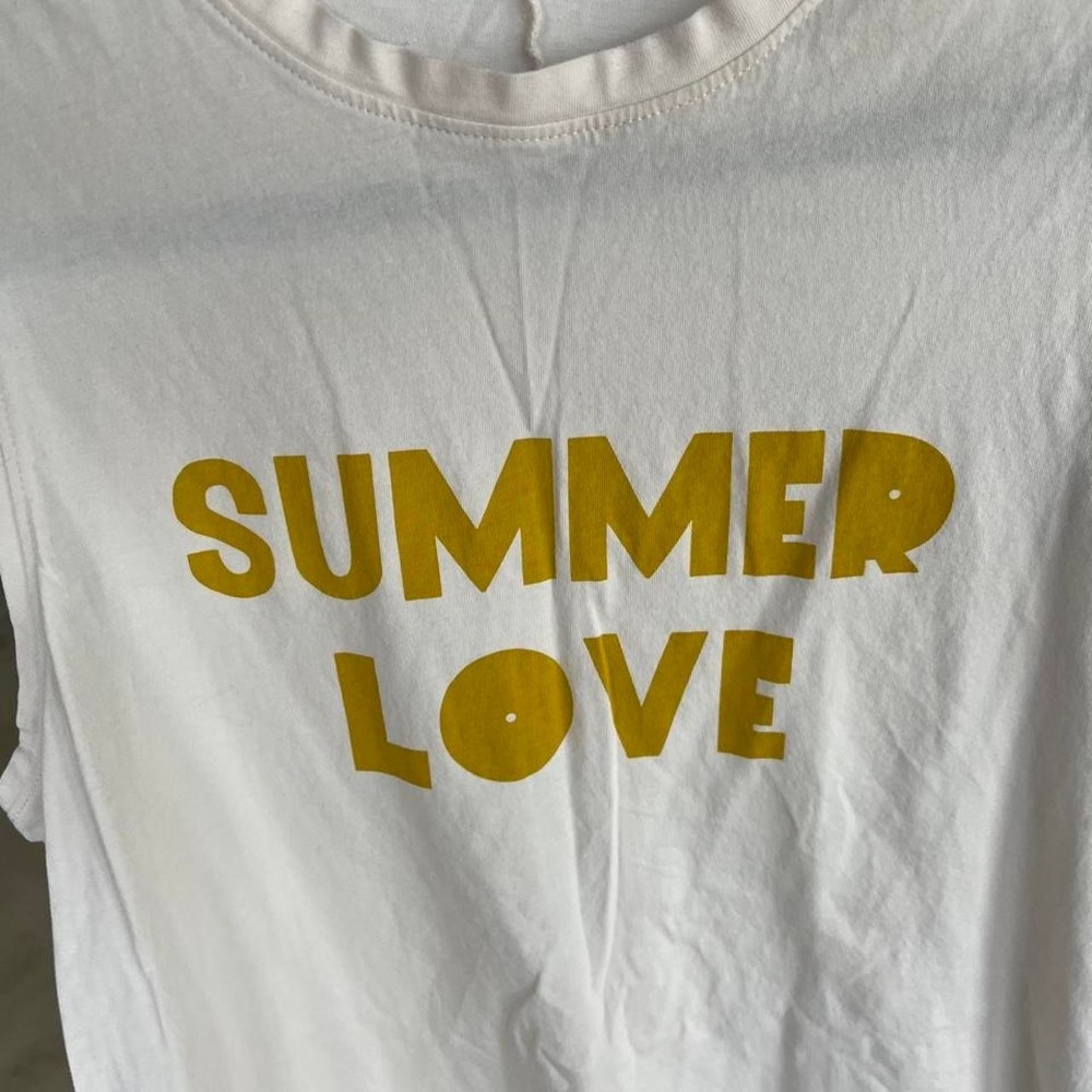 Summer Love Graphic Muscle Tank Beachy Coastal Vacation South Parade White Sz M - Picture 4 of 5